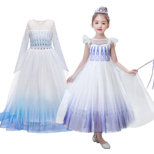 Children Elza Dress Girls Halloween Birthday Party Elza Costume Girl Snow White Princess Dress White Ana Elza Vestido