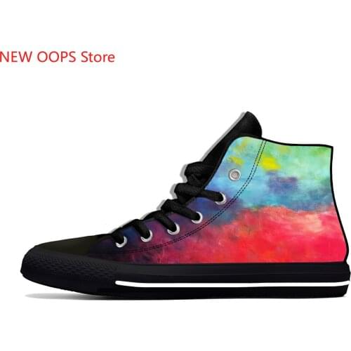 Abstract multicolor waves digital art New Arrive Fashion Lightweight High Top Canvas Shoes Men Women Casual Breathable Sneakers