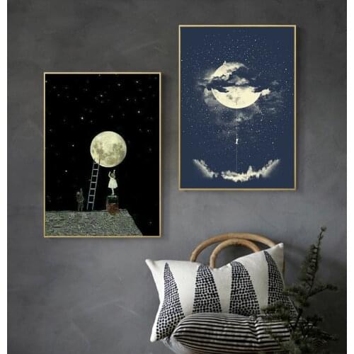 Moon Canvas Painting Modern Wall Art Picture Canvas PrintingPoster Oil Painting Living Room Home Decoration