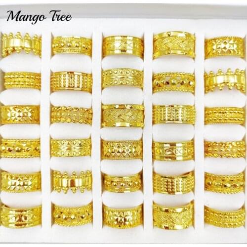 36 Pcs/Box Charm Trendy Gold Ring Vintage Carved Crown Hollow Metal Golden Joint Band for Women And Men Jewelry Finger Rings