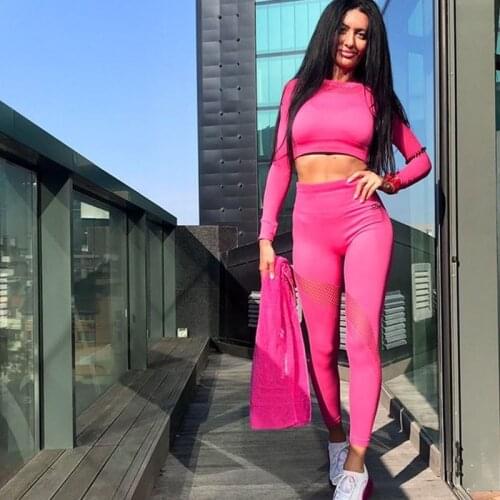 Yoga Set Women Sport Suit Gym Clothes 2 Piece Seamless Hollow Out Fitness Long Sleeve Top High Waist Workout Leggings