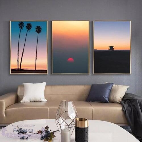 Beautiful Sunset Glow Landscape Canvas Painting Nordic Palm Tree Poster and Print Wall Art Picture for Living Room Home Decor