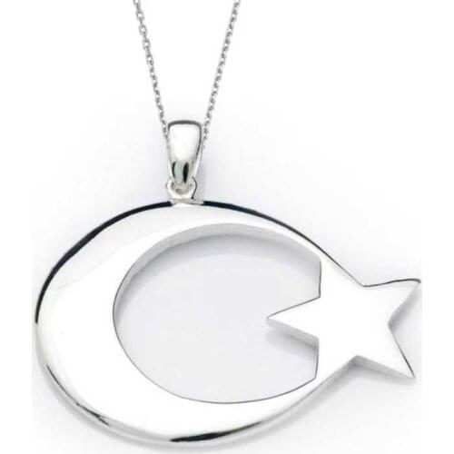 KUTAYDAN 925 Sterling Silver Moon Star Flag Necklace
