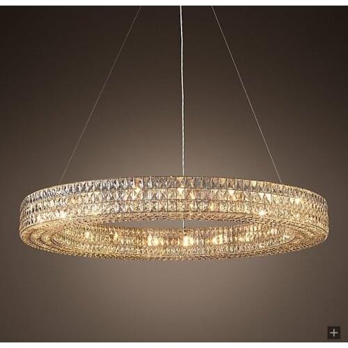 Led e14 Retro American Iron Crystal Clear Round Lustre Chandelier Lighting Suspension Luminaire Lampen For Dinning Room