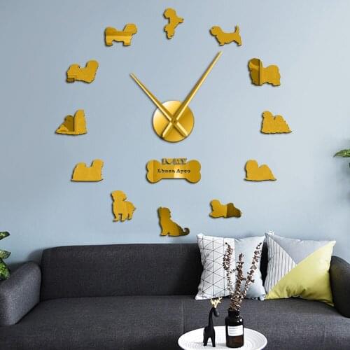Lhasa Apso DIY Wall Art Stickers Giant Wall Clock Bearded Lion Dog Frameless Large Wall Watch Lhasa Dog Owners Gift Home Decor