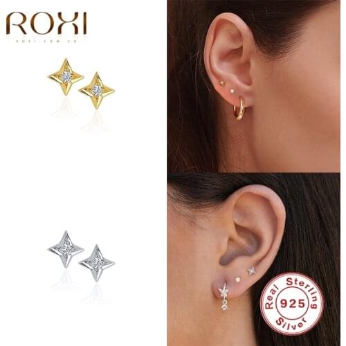 ROXI Lovely Mini Stars Stud Earrings for Women Men Casual Fine Jewelry Piercings Earing 925 Sterling Silver Pendientes Plata 925