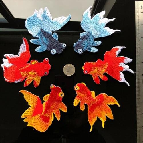 Fine Goldfish Iron On Patches for Clothing Back Rubber Embroidery Auspicious Lucky Koi Fish Appliques 3D Diy Clothes Badges