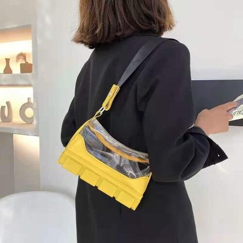 2021 New Fashion Transparent PVC Plastic Bag Women Shoulder Messenger Bag Candy Color Bag Girl Phone Purse Waterproof Handbag