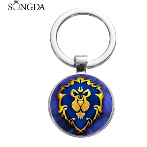 New Arrival World of Warcraft Tribal Banner Flag Keychain Steampunk Lion Head Alliance Emblem Icon Keyring for Game Lover