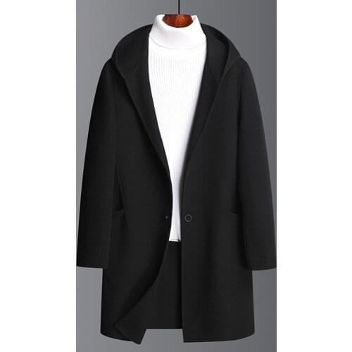 Autumn Winter Mens Wool Coat Plus Size Casual Woolen Jackets Fleece Men Overcoat Streetwear Fashion Long Black Coat Outerwear