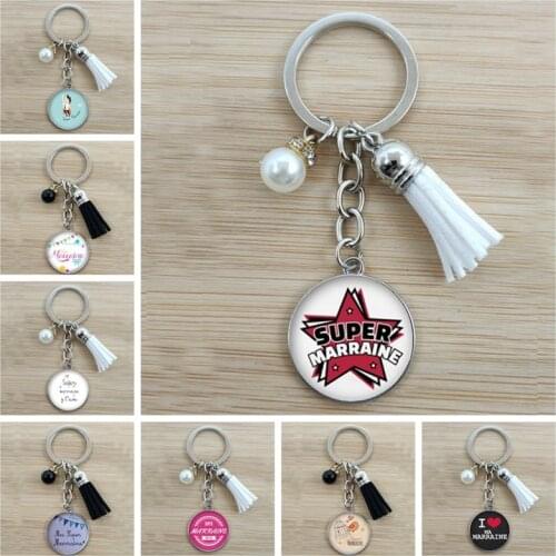 Popular new super godmother godfather key ring super hero thanks to godfather godmother glass pendant key ring jewelry gift