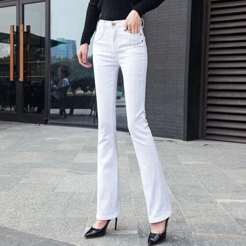 Casual Solid Slim Stretch Womens Flare Jeans Korean Style Denim Bell Bottom Pants Plus Size Candy Color Mom Denim Trousers