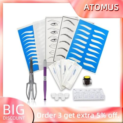 ATOMUS Microblading Kit Professional 3D Permanent Eyebrow Tattoo Practice Set Microblading Pen Tattoo Pigment Ink Cup Holder