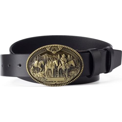 The caravan cavalry design belt buckle genuine leather belt