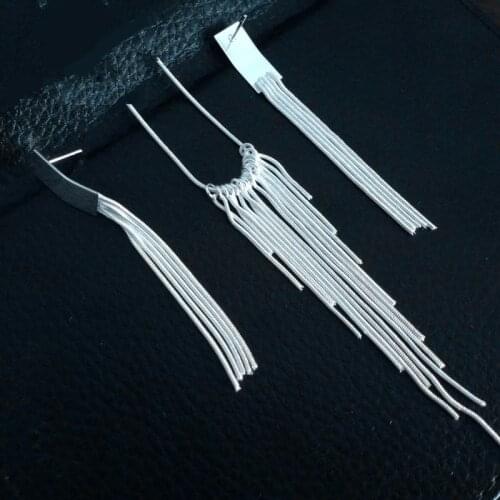Silver 925 Jewelry Set for Women Fashion Long Tassel Pendant Necklace Earrings 2 pcs Wedding Party Jewellery Sets Accessories