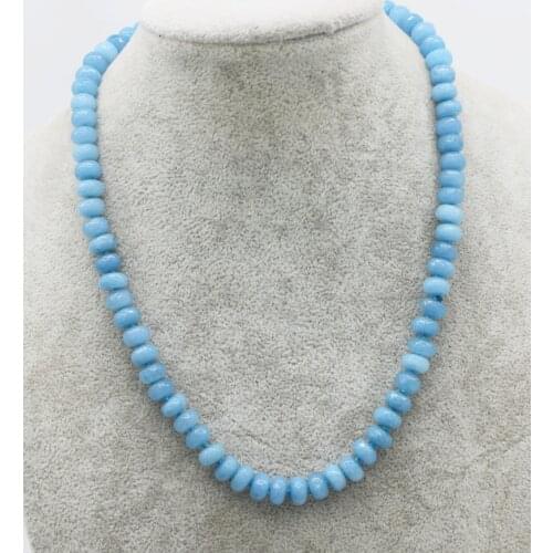 Blue jade faceted roundel necklace 8*4mm 17" nature FPPJ wholesale xmas gift