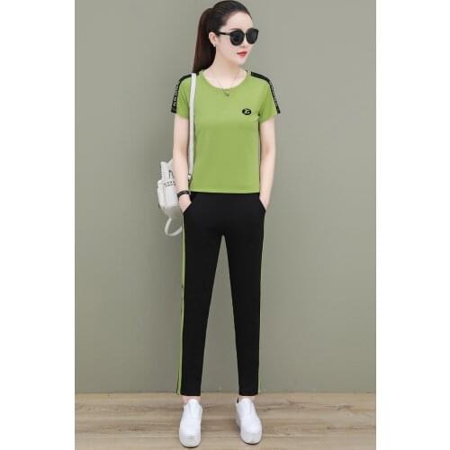 Casual Outfits Womens Two Piece Set O Neck T Shirt+Pants Homewear Streetwear Jogging Outing 2021 Summer New