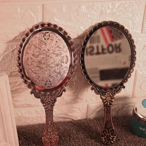 1 Pc 25*11.5cm Vintage Carved Handheld Vanity Mirror Hand Mirror Handle SPA Salon Makeup Mirror