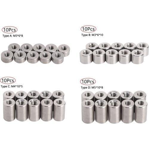 10Pcs 304 Stainless Steel Coupling Nut M3 M4 M5 Cylindrical Spacer Elongated Round Screw Nut Precision Machinery Fasteners