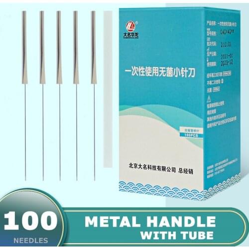 100 Sharp Tip Aluminium Handle Disposable Sterile Acupuncture Small Needle Knife Blade Ultrafine Needle Acupotomology