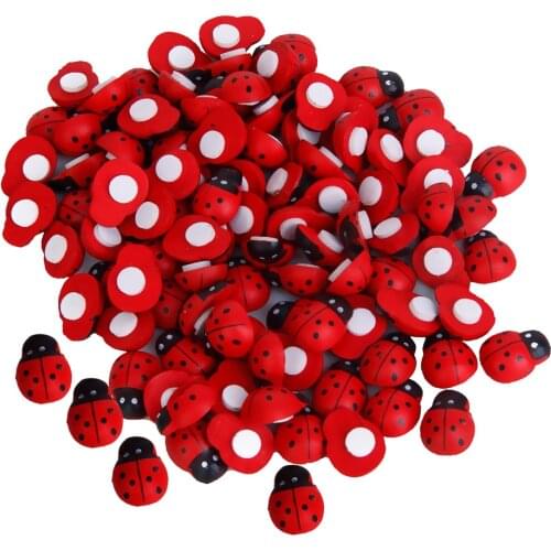 100pcs Mini Ladybug Stickers Wood Miniature Garden Bonsai Decor DIY