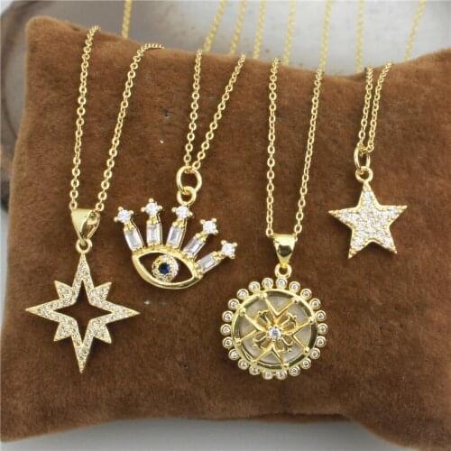 18inch 10pcs/lot New design cz necklace,star/eye shape cz charm jewelry,popular plated copper chain necklace cheap wholesale