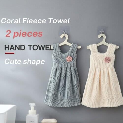 2PCS Quick-drying Soft Cloth Absorbent Washcloth Kitchen Accessories Hand Towel Coral Velvet Hanging Towel Bathroom Supplies