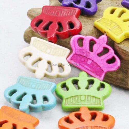 25x19mm Colorful Crown Turkey Stone Loose Beads DIY Howlite Accessory Parts 15inch Halloween Women Girls Gifts Fashion Jewelry