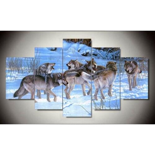 5 Piece Free Shipping Cheap abstract Modern Wall Painting Animal Wolf Home Decorative Art Picture Paint on Canvas Prints