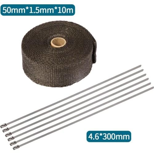 5CM*5/10/15M Heat Wrap Roll Cable Sleeve Insulated Black Exhaust Fiberglass Heat Shield Tape with Stainless Ties for Motorcycle