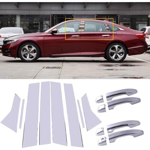 8pcs/Set Chrome Side Door Handle W/Smart Keyhole + Pillar Post Cover Trim Set Fit for Honda Accord 2018 2019 2020