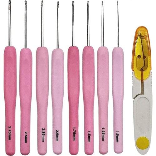 8pcs/set Multicolor Plastic Handle Aluminum Crochet Hooks Knitting Needle Set Yarn Sweater Weave Craft Tools