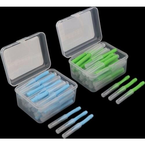 80 lot Inter Brush Toothpick w/Storage Box for Oral Care Blue+Green