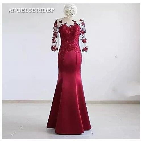 ANGELSBRIDEP Half Sleeves Mermaid Evening Party Dresses Applique Vestido da dama de honra Formal Mother Of Bride Dress Plus Size