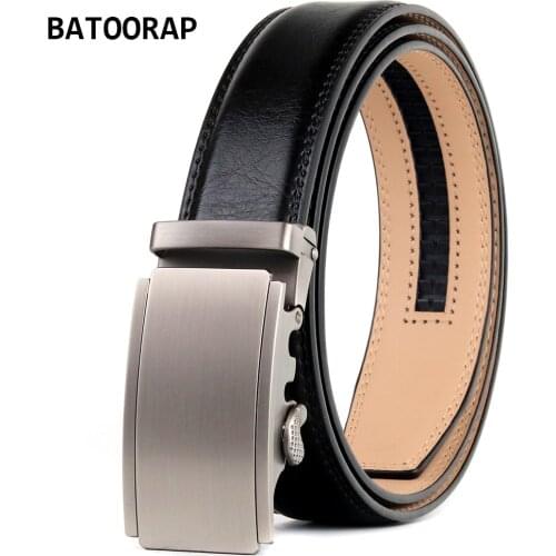 BATOORAP Brand Mens Belt Genuine Leather Fashion Jeans Waist Strap Belt Automatic Buckle Business Designer Belts Black BA-RQS11