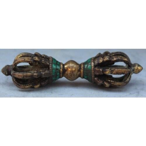 Nepal Tibetan buddhist turquoise gold-plated bronze gold dagger amulet adder