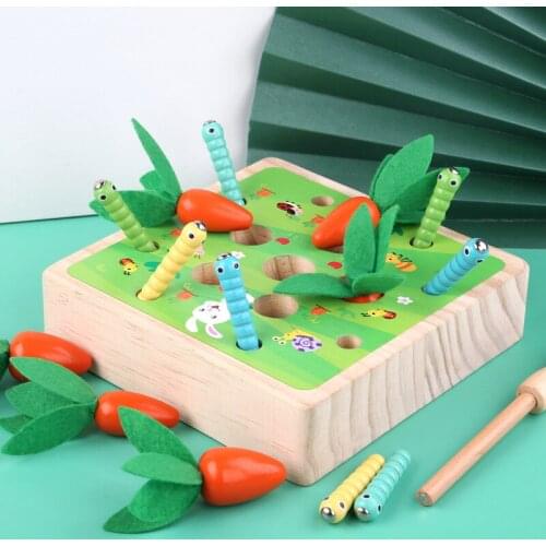 Kids Montessori Pulling radish catching insects game children catching insectstoys toddlers grasping sensory building blocks