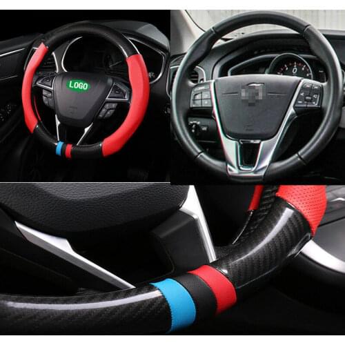 For Volvo V40 V60 XC60 XC90 XC70 Universal Size M 38CM Car Steering Wheel Cover Carbon Fiber Red Leather