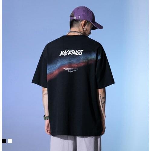 Oversized T-shirt 2021 Summer Fashion New Spray-dyed Rainbow Printed Short-sleeved T-shirt Mens Trendy Mens T-shirt XY128