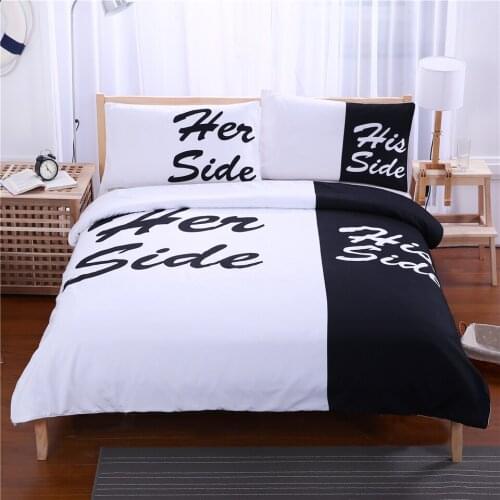 Free Shipping Her&His Duvet Cover Set Single/Twin Double/Full Queen King Size 3Pcs White&Black/Blue/Red Bedding Sets