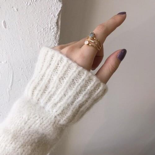 Brass With 18 K Gold Zircon Colorful Stone Rings Women Jewelry Punk Party Designer Club Cocktail Party Japan Korea Fashion