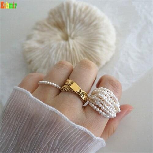 Kshmir Soft snake-bone chain ring Natural freshwater pearl ring light luxury fashion ring multilayer female index ring