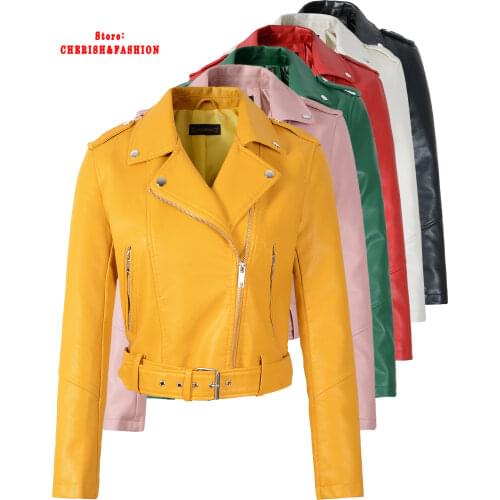 New Arrival brand Winter Autumn Green Motorcycle leather jackets yellow leather jacket women leather coat slim PU jacket Leather