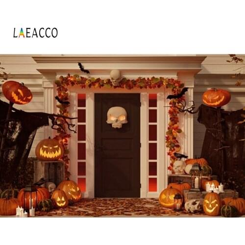 Laeacco Vinyl Photography Backgrounds Halloween Backdrops Horrible Night Party Pumpkin Light Skull Ghost Photophone Photo Studio