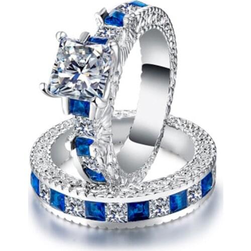 Milangirl Double Green Blue Square CZ Ring in Rhodium Wedding Bands AAA Zircon Jewelry Women Accessories wedding Ring