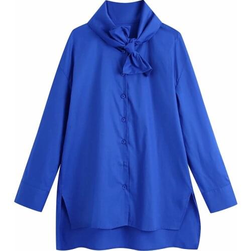 ZA Women New Spring Autumn Blouses Elegant Long Sleeve OL Shirt Ladies Solid Color Loose Long Tops Bow Tie Shirt