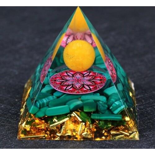 New Orgonite Pyramid natural stone Beads Sphere With Lotus Totem Natural Raw Malachite Shimmer Spectrolite Stones Reiki Jewelry