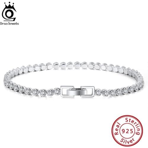 ORSA JEWELS 925 Sterling Silver Tennis Bracelet For Women 2.5/3.0mm Bezel Setting Cubic Zirconia Handmade Bracelet Jewelry SB115