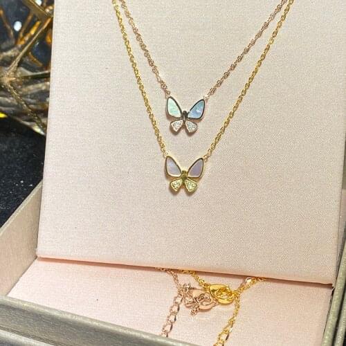 Titanium Steel 18K Gold Diamond Shell Butterfly Necklace Female Short Sweater Chain Simple Temperament Clavicle Chain Not Fade