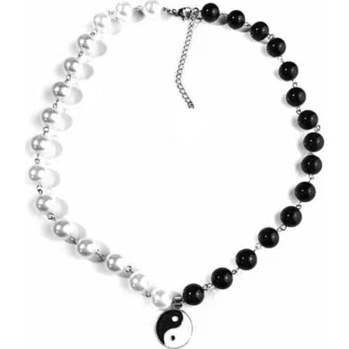 Tai Ji Eight Trigrams Comma Yin Yang Pendant Necklaces Pearl Bead Chinese Philosophy Taoist Symbol Choker Jewelry Unisex